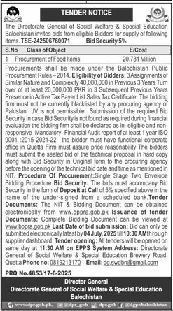 Social Welfare & Special Education Balochistan Tender Notice